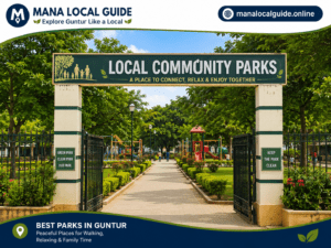 Local Community Park in Guntur with walking paths, greenery and family recreation area